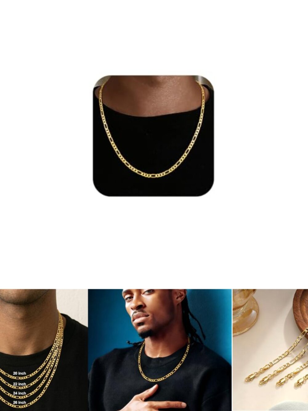 18K Gold Plated 925 Sterling Silver 3.5mm Figaro Chain Necklace 16"